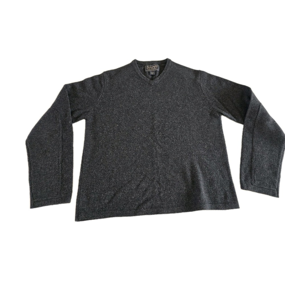 Abercrombie & Fitch‎ Mens 90s Vintage Wool Sweater Size XL Gray Elbow Patches